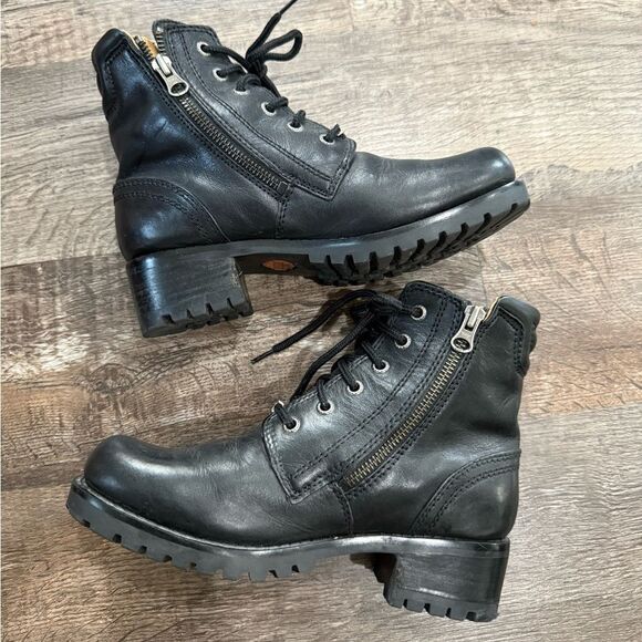 Harley Davidson Black Leather Ankle Boots - Picture 1 of 10